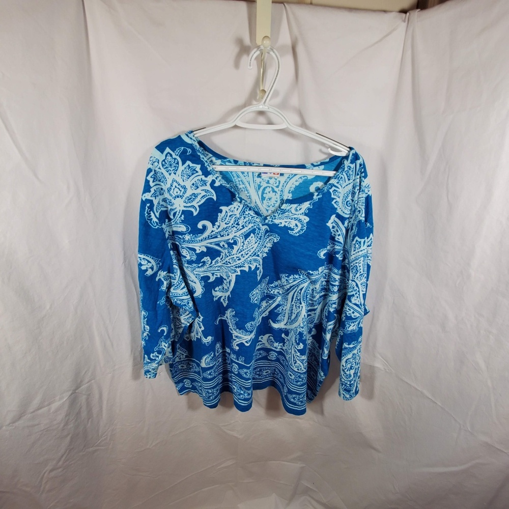 American Sweetheart Top 3X Plus Blue Paisley